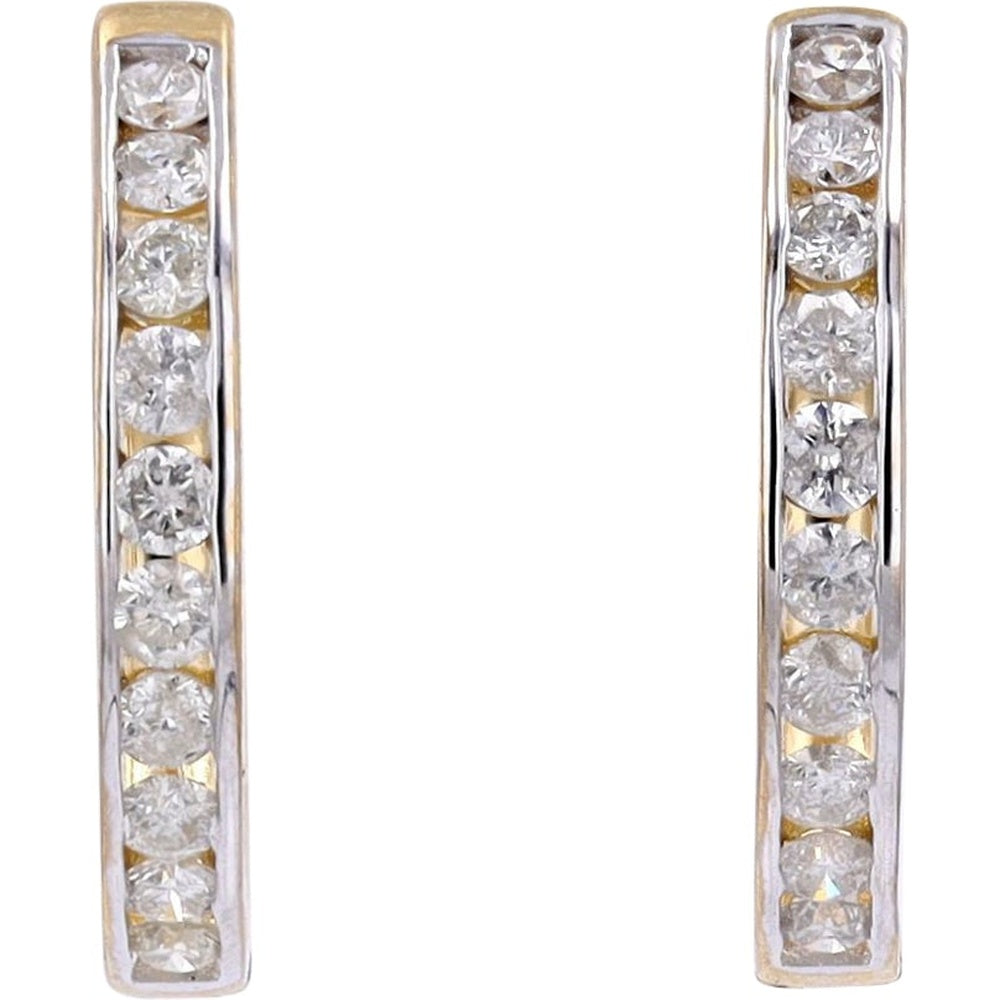 10K Yellow Gold Huggie Hoop Earrings with Channel-Set Round Diamonds - 1.00 Carat Total Diamond Weight