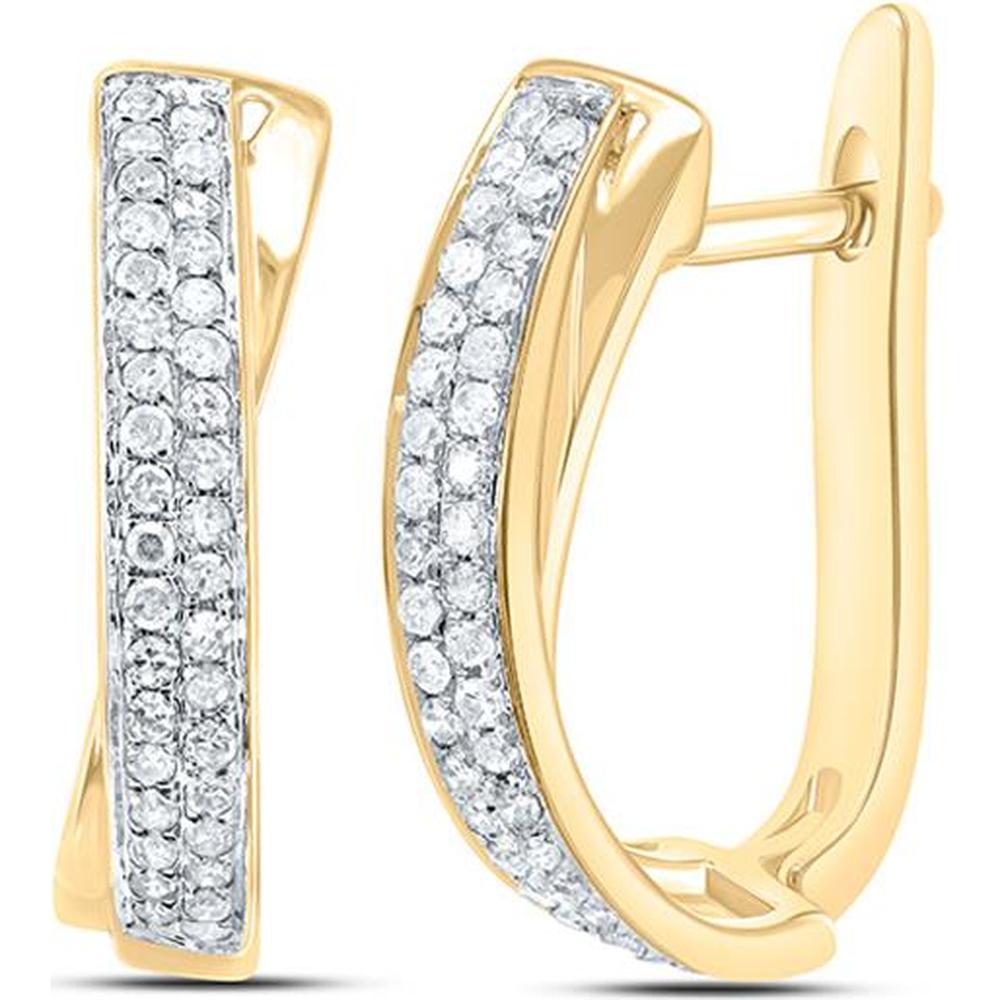 10K Yellow Gold Huggie Hoop Earrings with Pave-Set Round Diamonds - 0.17 Carat Total Diamond Weight