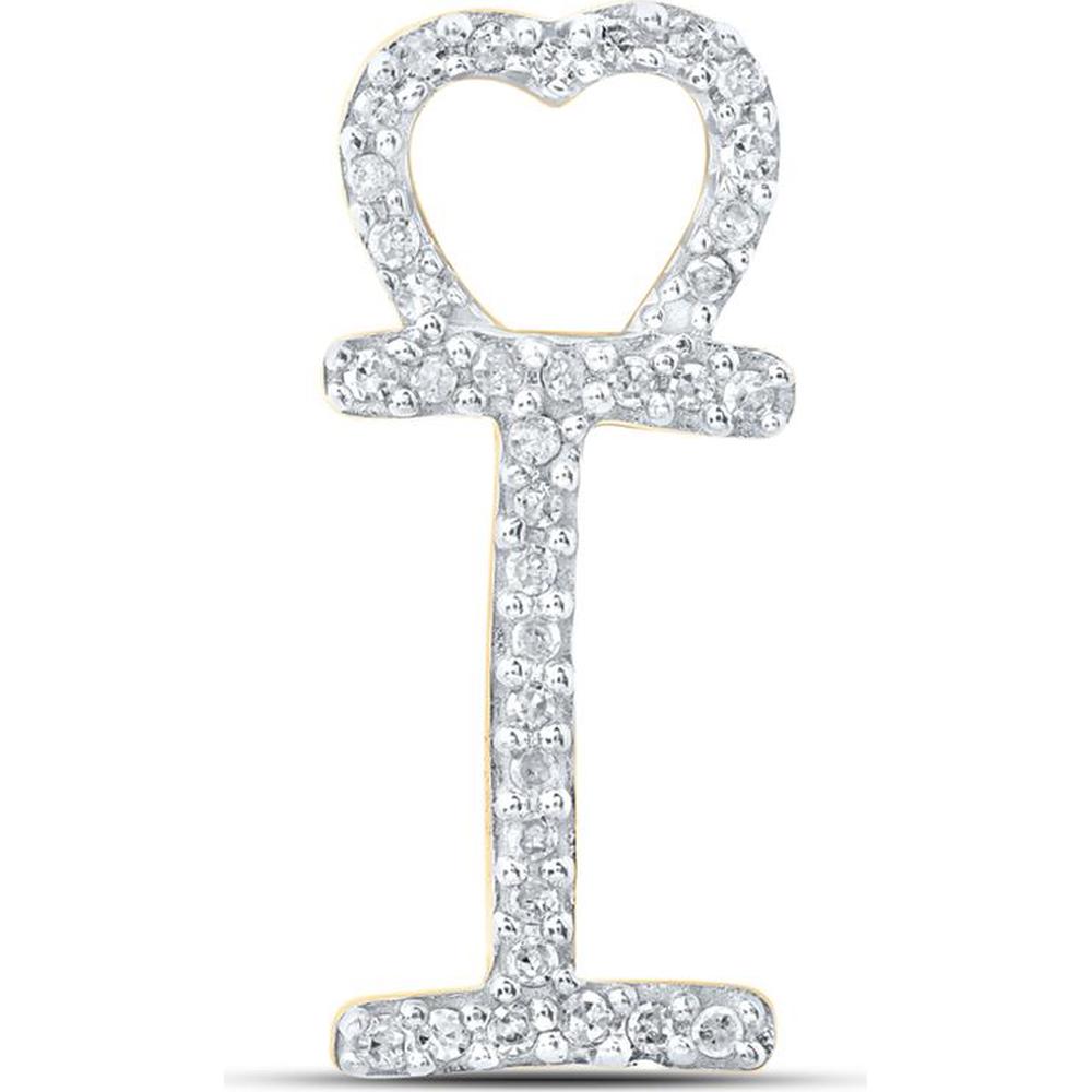 10K Yellow Gold "I Heart" Letter Pendant with Prong-Set Round Diamonds - 0.10 Carat Total Diamond Weight