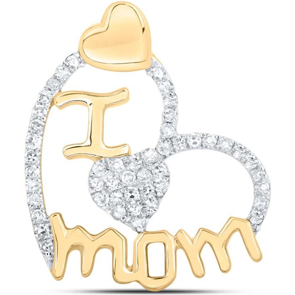 10K Yellow Gold I Heart Mom Pendant with Round Diamonds - 1/4 Carat Total Weight