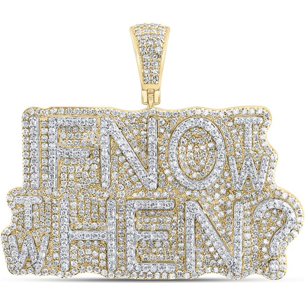 10K Yellow Gold "If Not Now, Then When?" Diamond Charm Pendant - 2.64 Carat Total Diamond Weight