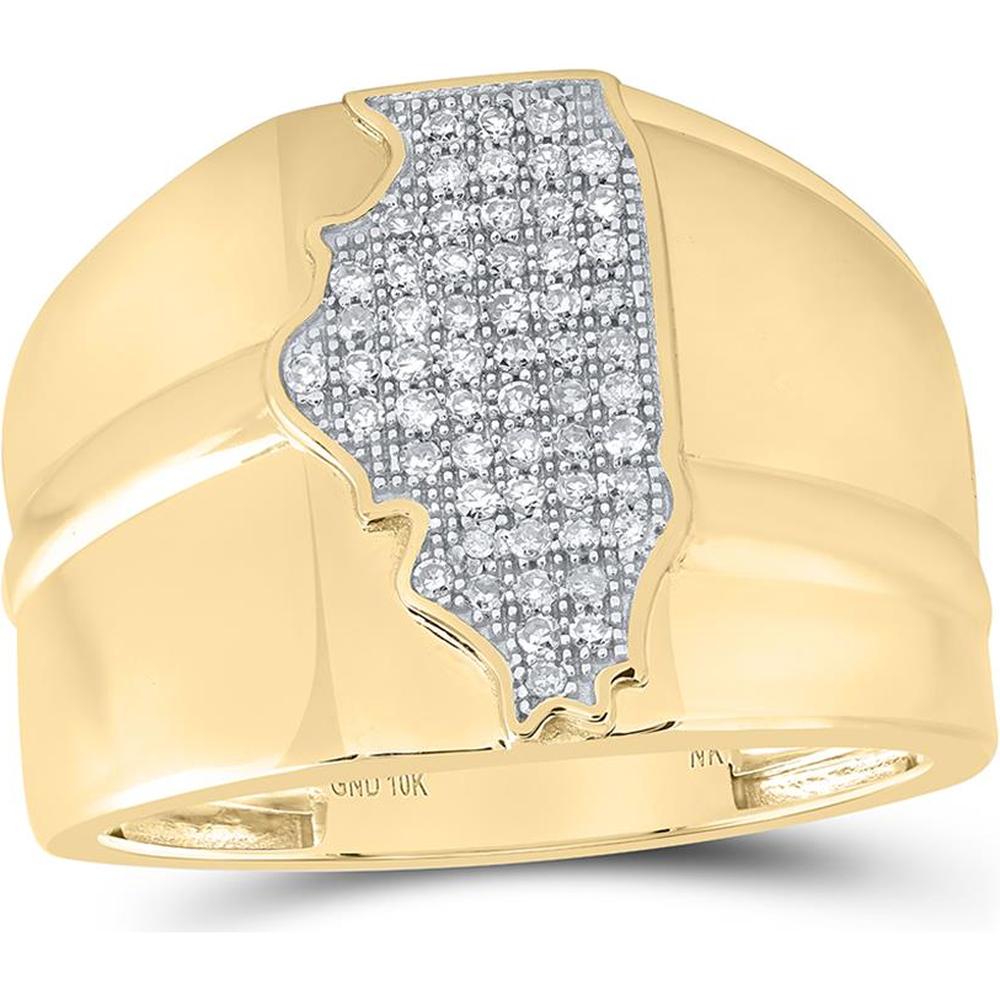 10K Yellow Gold Illinois State Band Ring with Round Diamonds - 1/4 Carat Total Diamond Weight
