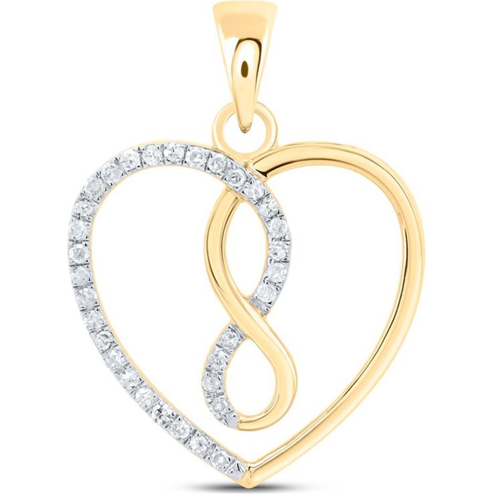 10K Yellow Gold Infinity Heart Pendant with Prong-Set Round Diamonds - 0.13 Carat Total Diamond Weight Necklace
