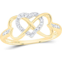 10K Yellow Gold Infinity Heart Ring with Prong and Channel Set Round Diamonds - 0.10 Carat Total Diamond Weight