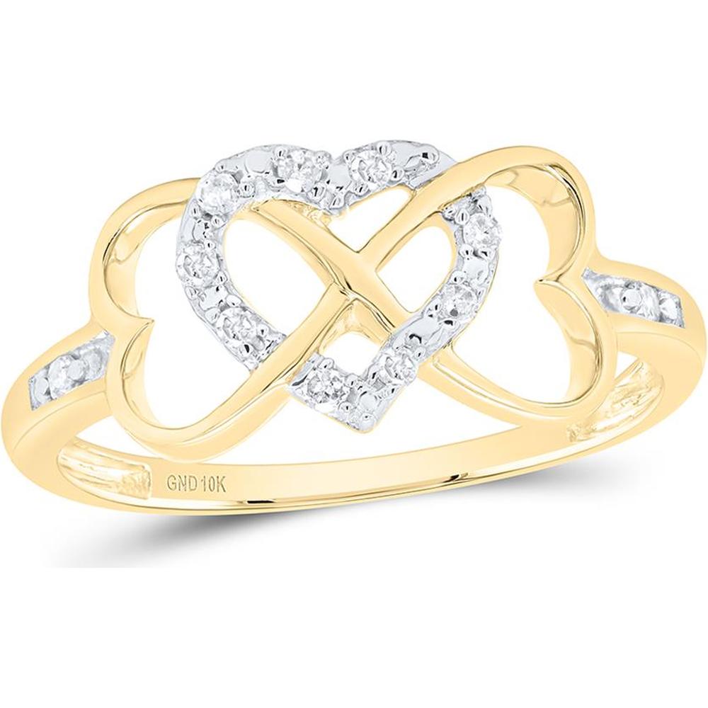10K Yellow Gold Infinity Heart Ring with Prong and Channel Set Round Diamonds - 0.10 Carat Total Diamond Weight