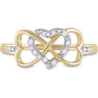 10K Yellow Gold Infinity Heart Ring with Prong and Channel Set Round Diamonds - 0.10 Carat Total Diamond Weight