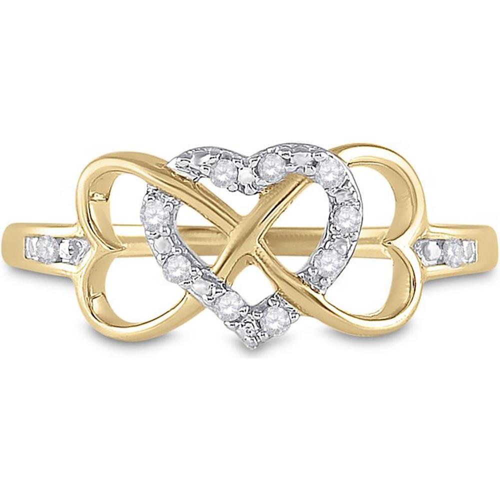 10K Yellow Gold Infinity Heart Ring with Prong and Channel Set Round Diamonds - 0.10 Carat Total Diamond Weight