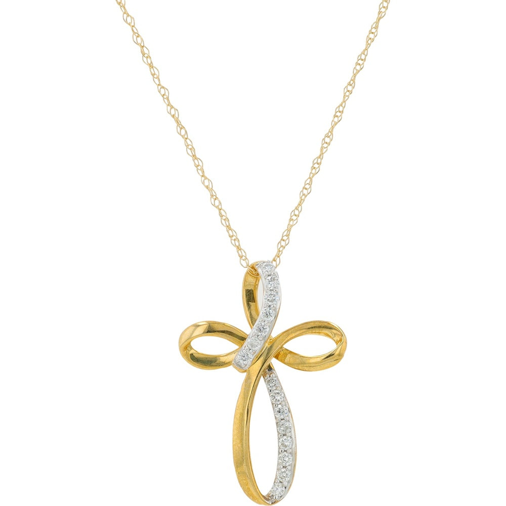 10K Yellow Gold Infinity-Inspired Cross Pendant with Round Diamonds - 0.13 Carat Total Diamond Weight