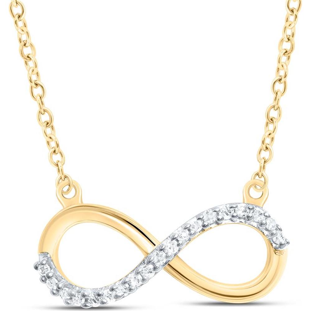 10K Yellow Gold Infinity Pendant Necklace with Prong-Set Round Diamonds - 1/20 Carat Total Diamond Weight