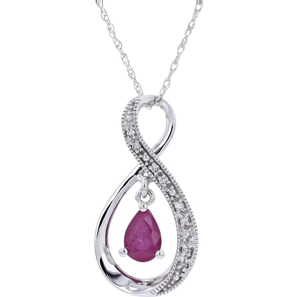 10K Yellow Gold Infinity Pendant with Pear-Shaped Ruby and Diamond Accents - 0.04 Carats Total Diamond Weight