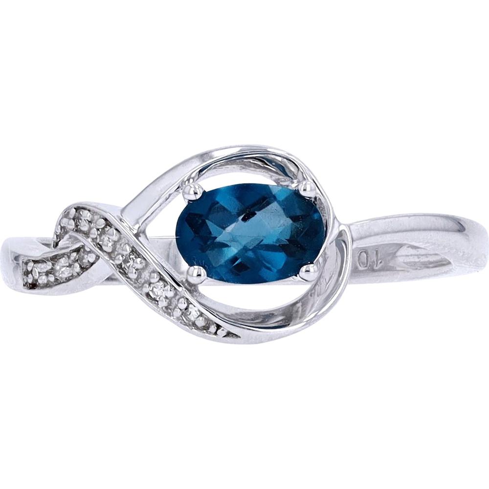 10K Yellow Gold Infinity Ring with Oval London Blue Topaz and Diamond Accents - 0.02 Carats Diamond Weight