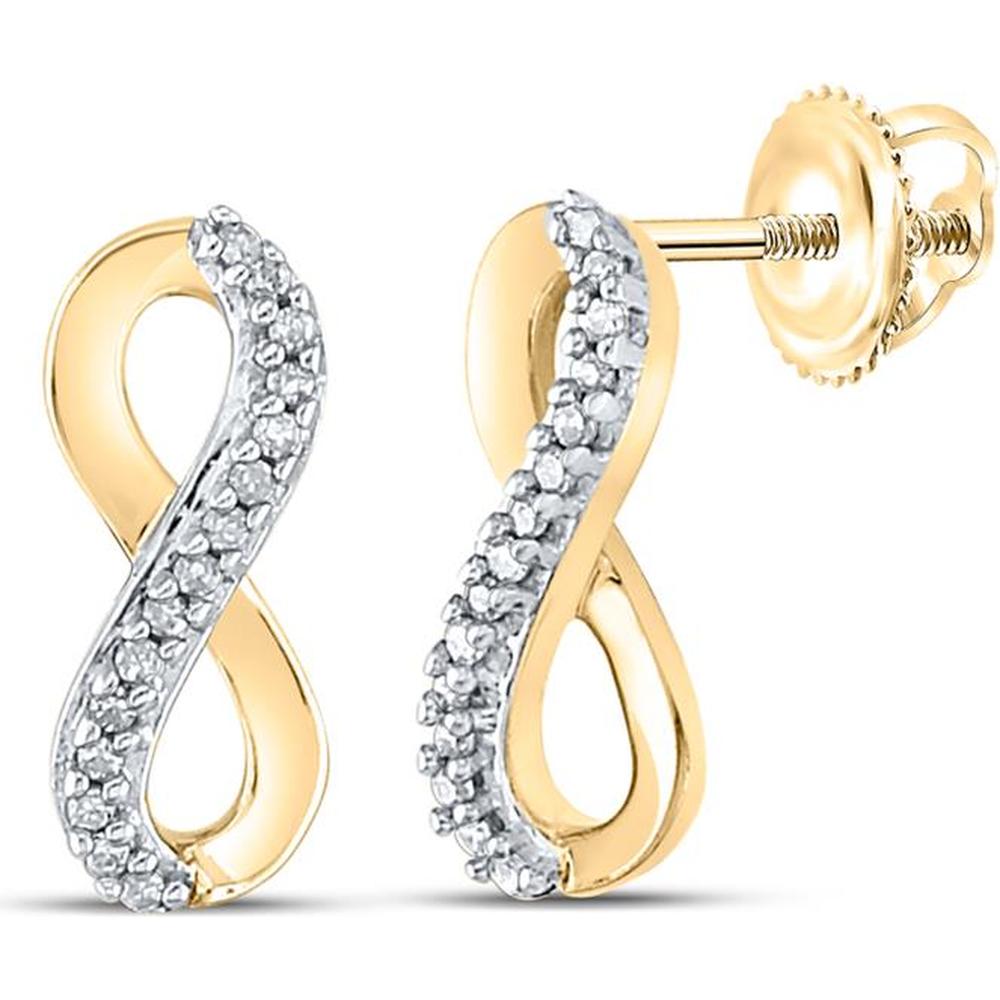 10K Yellow Gold Infinity Stud Earrings with Prong-Set Round Diamonds - 1/20 Carat Total Diamond Weight