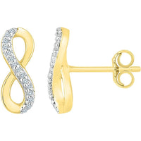 10K Yellow Gold Infinity Stud Earrings with Prong-Set Round Diamonds - 1/20 Carat Total Diamond Weight