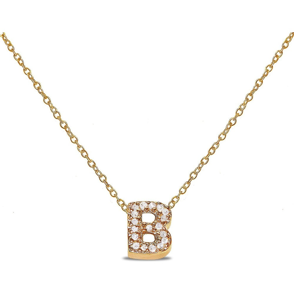 10K Yellow Gold Initial 'B' Pendant with Prong-Set Round Diamonds - 0.08 Carat Total Diamond Weight by Auriventus