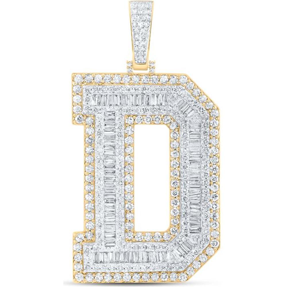 10K Yellow Gold Initial "D" Pendant with Channel-Set Baguette and Prong-Set Round Diamonds - 6.00 Carat Total Diamond Weight