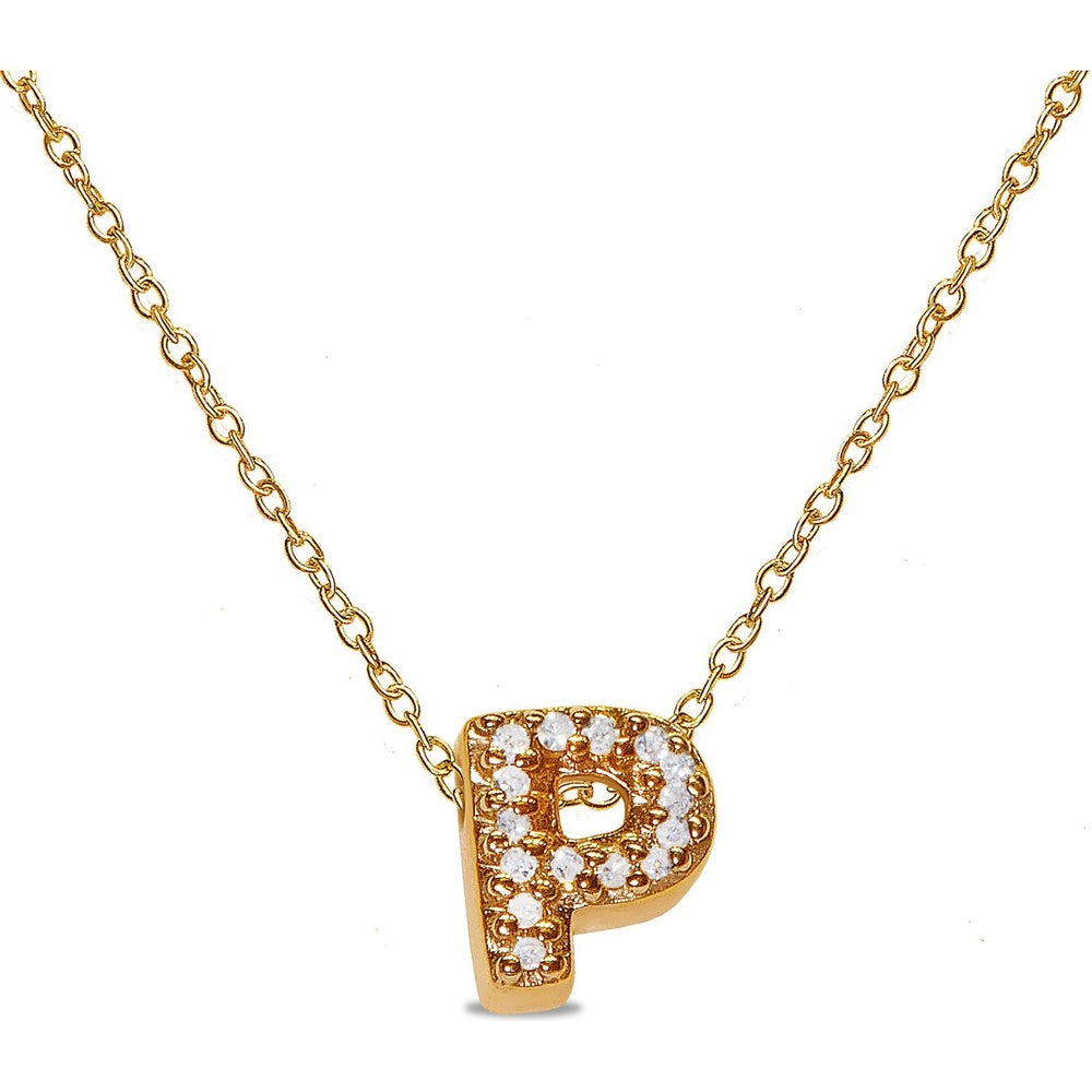 10K Yellow Gold Initial "P" Pendant with Prong-Set Round Diamonds - 0.06 Carat Total Diamond Weight by Auriventus