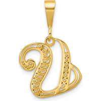 10K Yellow Gold Initial "U" Pendant with Filigree Design