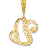 10K Yellow Gold Initial "U" Pendant with Filigree Design