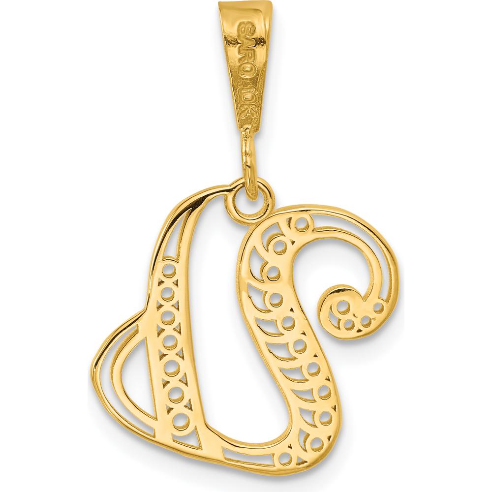 10K Yellow Gold Initial "U" Pendant with Filigree Design