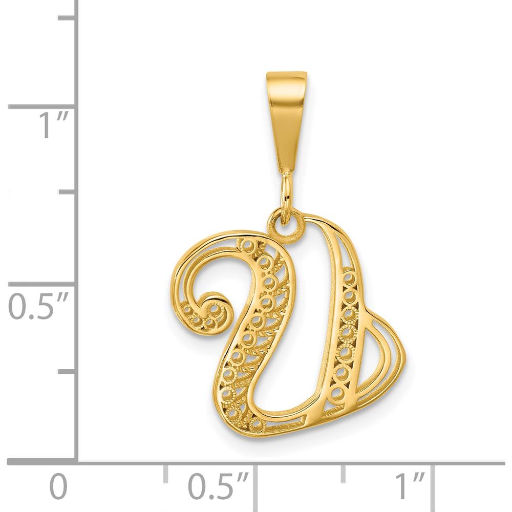 10K Yellow Gold Initial "U" Pendant with Filigree Design