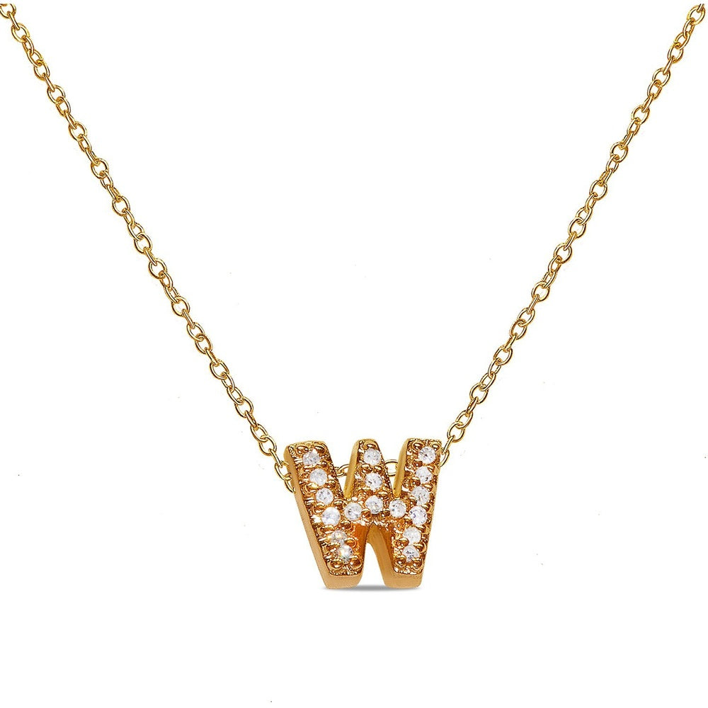 10K Yellow Gold Initial 'W' Pendant with Prong-Set Round Diamonds - 0.70 Carat Total Diamond Weight by Auriventus
