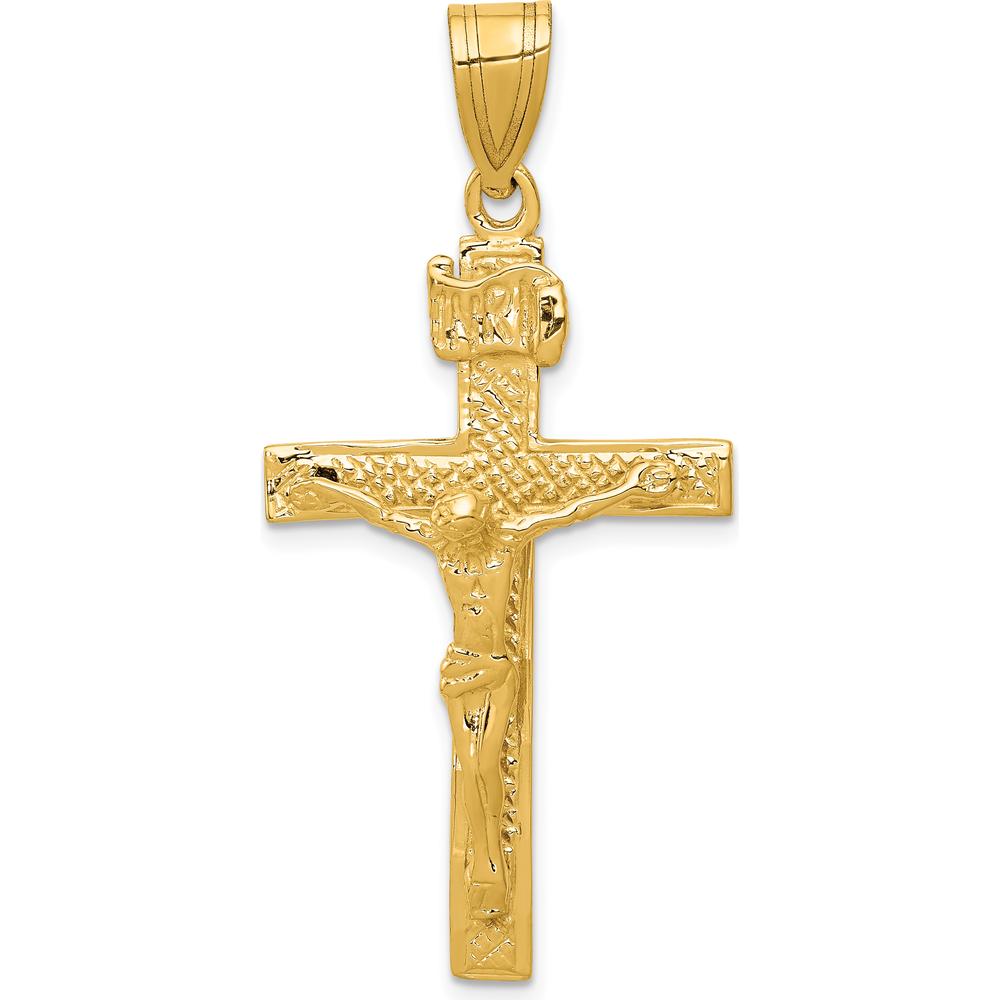 10K Yellow Gold INRI Crucifix Pendant - 47mm Length