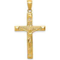 10K Yellow Gold INRI Crucifix Pendant - Polished Finish - 39mm Length