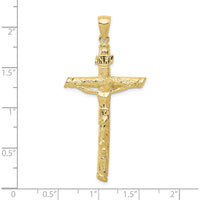 10K Yellow Gold INRI Crucifix Pendant - Polished Textured Design