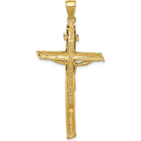 10K Yellow Gold INRI Crucifix Pendant - Polished Textured Design