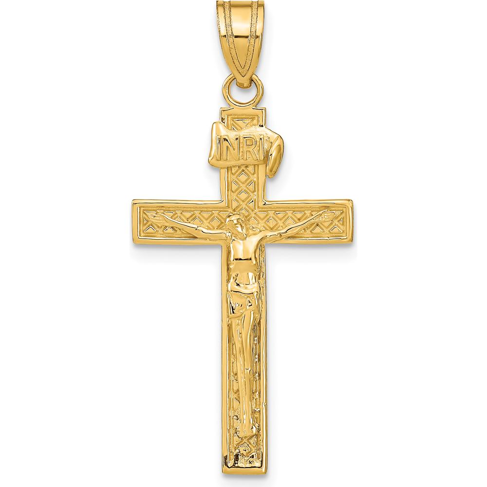10K Yellow Gold INRI Crucifix Pendant with Polished Finish - 39mm Length