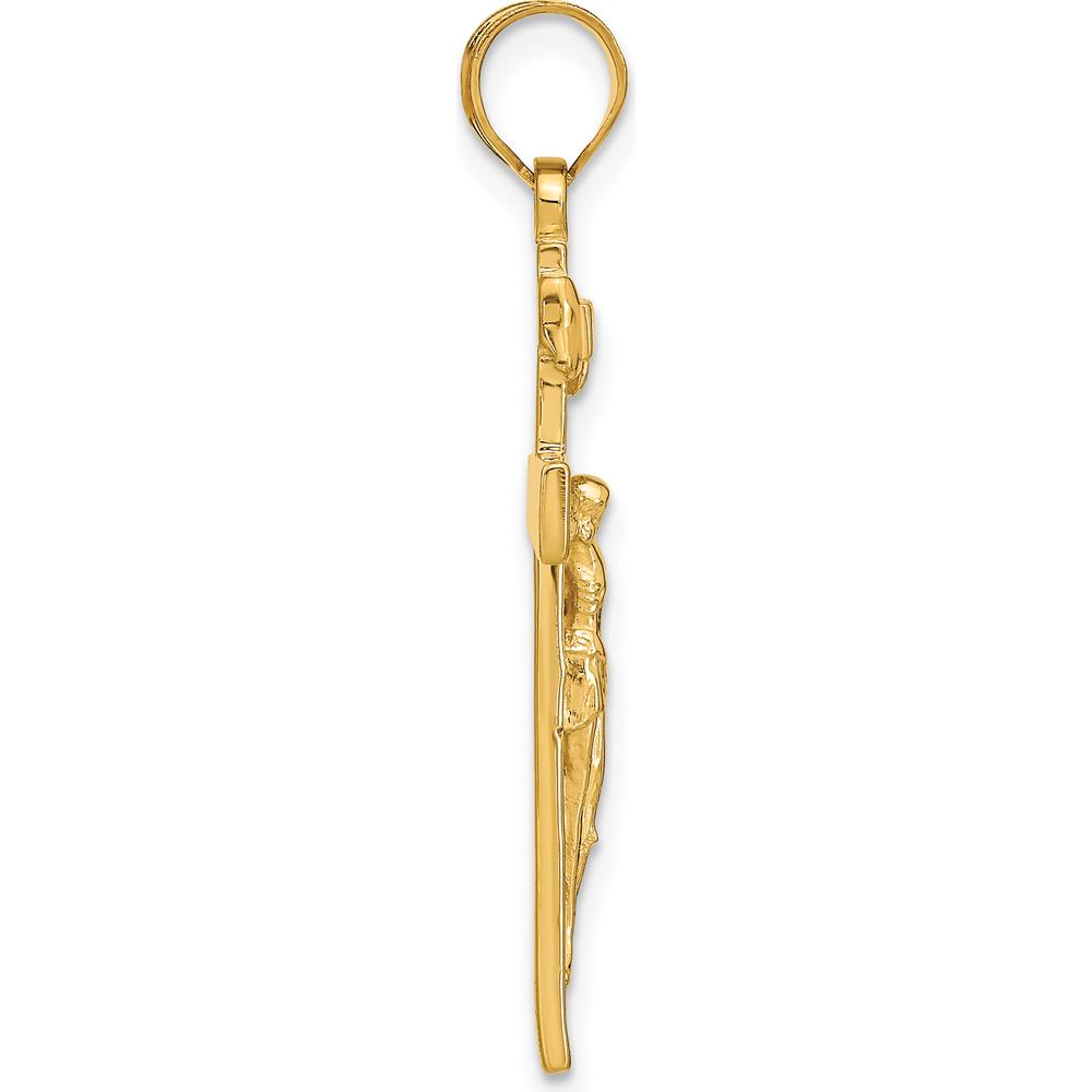 10K Yellow Gold INRI Crucifix Pendant with Polished Finish - 39mm Length