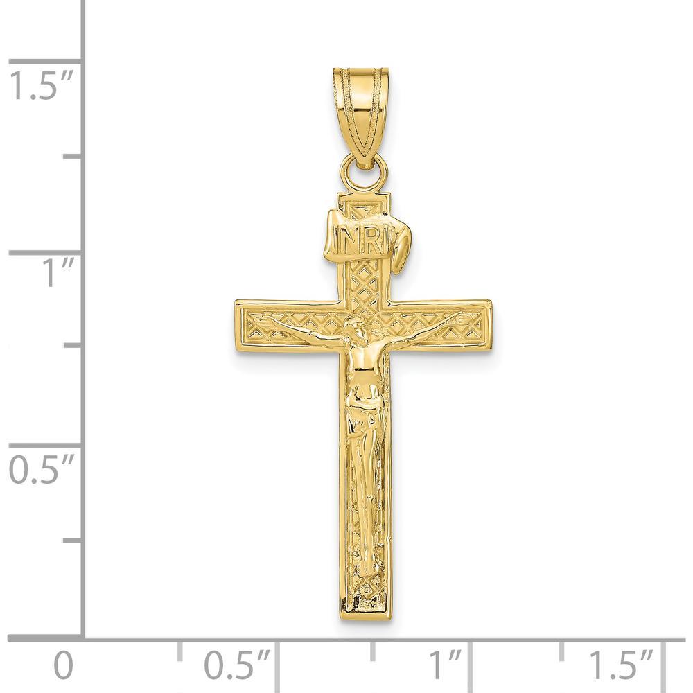 10K Yellow Gold INRI Crucifix Pendant with Polished Finish - 39mm Length