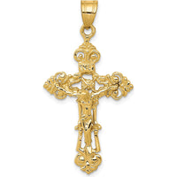 10K Yellow Gold INRI Fleur De Lis Crucifix Pendant - Polished Finish - 41mm Length