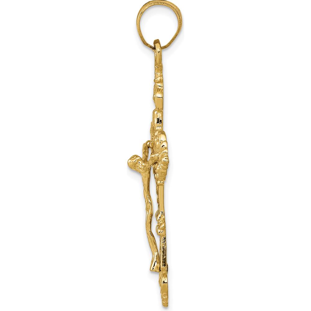 10K Yellow Gold INRI Fleur De Lis Crucifix Pendant - Polished Finish - 41mm Length