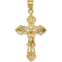 10K Yellow Gold INRI Fleur De Lis Crucifix Pendant - Polished Finish - 41mm Length
