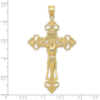 10K Yellow Gold INRI Fleur De Lis Crucifix Pendant - Polished Finish, 66mm Length
