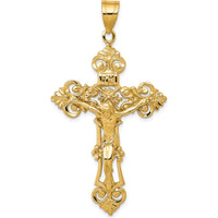10K Yellow Gold INRI Fleur De Lis Crucifix Pendant with Polished Finish - 57mm