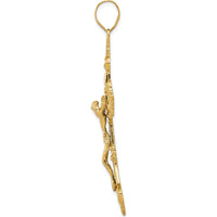 10K Yellow Gold INRI Fleur De Lis Crucifix Pendant with Polished Finish - 57mm