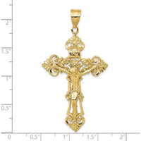 10K Yellow Gold INRI Fleur De Lis Crucifix Pendant with Polished Finish - 57mm