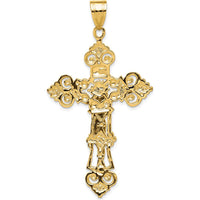 10K Yellow Gold INRI Fleur De Lis Crucifix Pendant with Polished Finish - 57mm