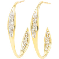 10K Yellow Gold Inside-Out C-Hoops with Milgrain-Set Diamonds - 0.08 Carat Total Diamond Weight