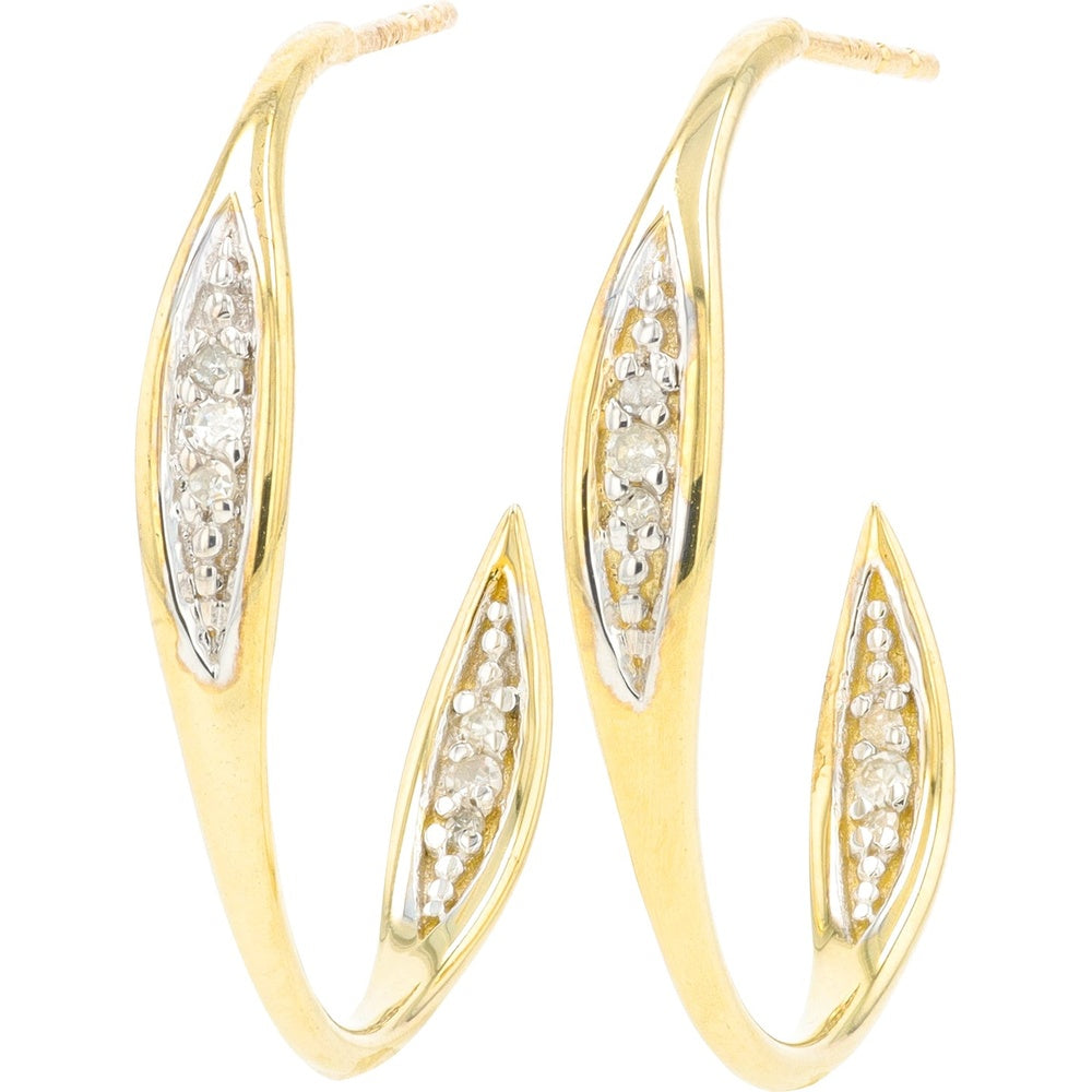 10K Yellow Gold Inside-Out C-Hoops with Milgrain-Set Diamonds - 0.08 Carat Total Diamond Weight
