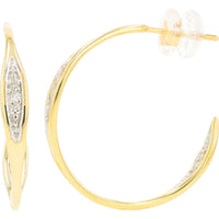 10K Yellow Gold Inside-Out C-Hoops with Milgrain-Set Diamonds - 0.08 Carat Total Diamond Weight