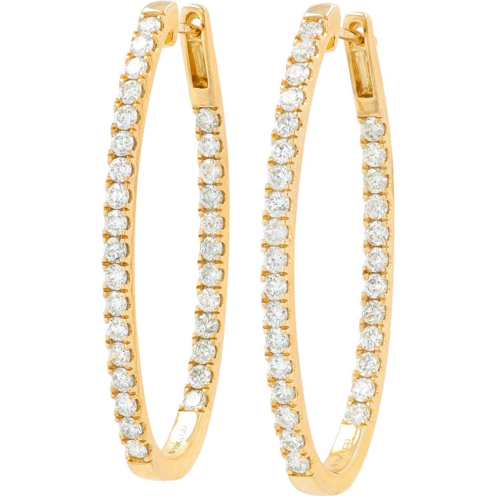 10K Yellow Gold Inside - Out Hoop Earrings with 3.00 Carat Total Lab Grown Diamonds