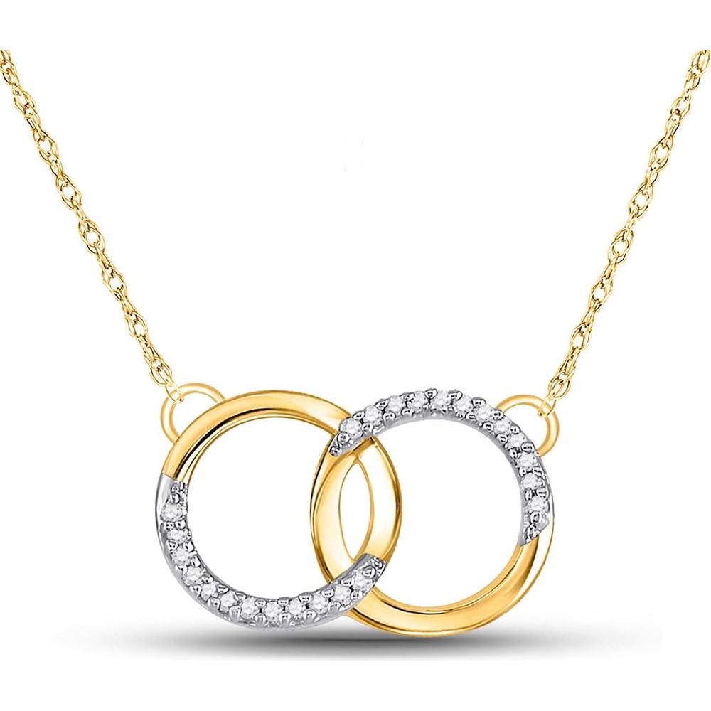 10K Yellow Gold Interlocking Double Circle Necklace with Pave-Set Round Diamonds - 0.10 Carat Total Diamond Weight