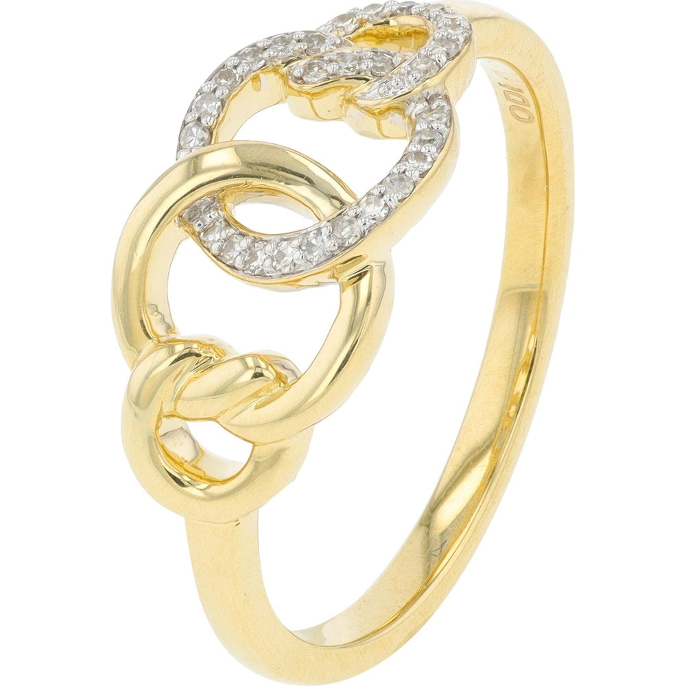10K Yellow Gold Interlocking Loop Ring with Prong-Set Round Diamonds - 0.10 Carat Total Diamond Weight