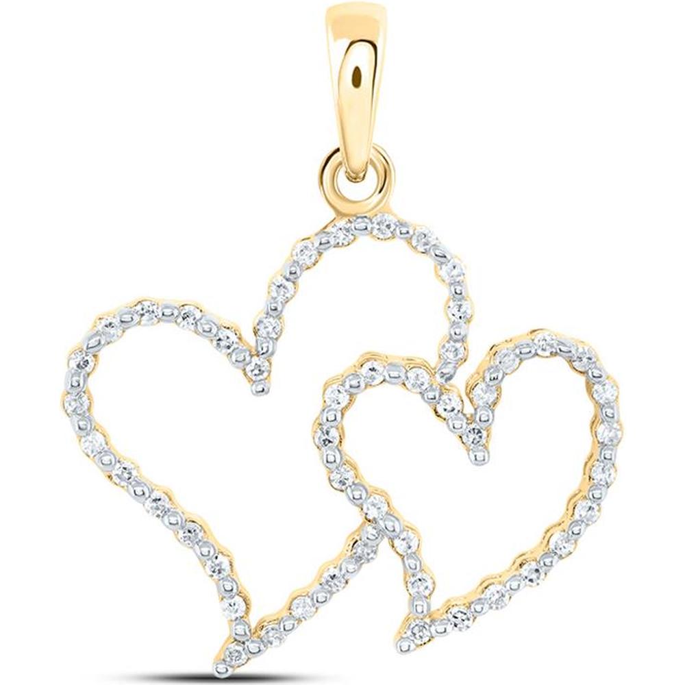 10K Yellow Gold Intertwined Heart Pendant with Pave-Set Round Diamonds - 1/6 Carat Total Diamond Weight