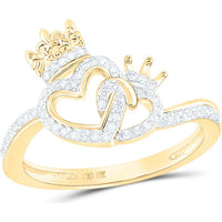 10K Yellow Gold Intertwined King and Queen Heart Ring with Prong-Set Round Diamonds - 1/6 Carat Total Diamond Weight