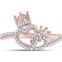 10K Yellow Gold Intertwined King and Queen Heart Ring with Prong-Set Round Diamonds - 1/6 Carat Total Diamond Weight