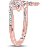 10K Yellow Gold Intertwined King and Queen Heart Ring with Prong-Set Round Diamonds - 1/6 Carat Total Diamond Weight
